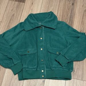 Women's NWOT XXL Green Fleece POCKETS HIGH NECK SNAP CLOSURE FLEECE WARM Jacket
